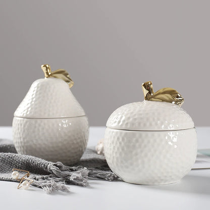 glossy mottled ceramic apple and pear jars