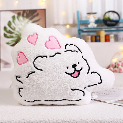 a excited cartoon puppy cushion with love hearts