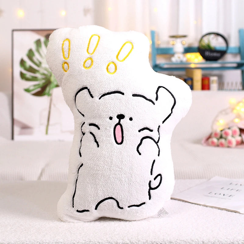 a shocked cartoon puppy cushion with exclamation points