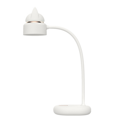 a white desk lamp with a bendable neck, directional light and silicone kitten ear night light