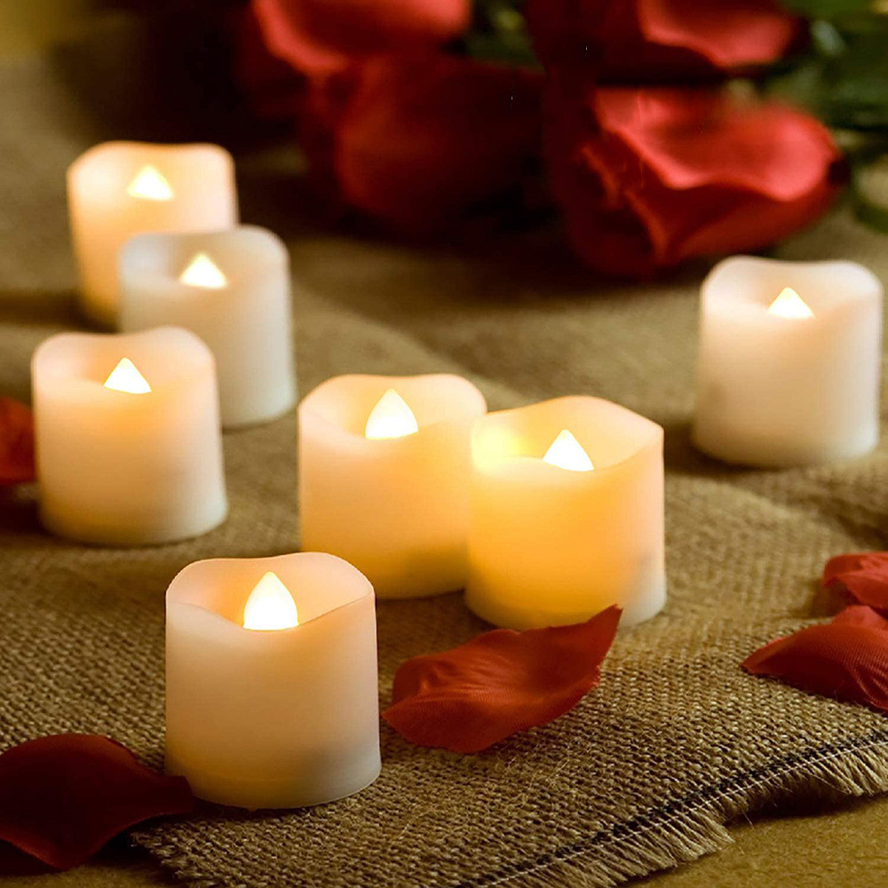 flameless led tea lights shaped as candles with a warm white light